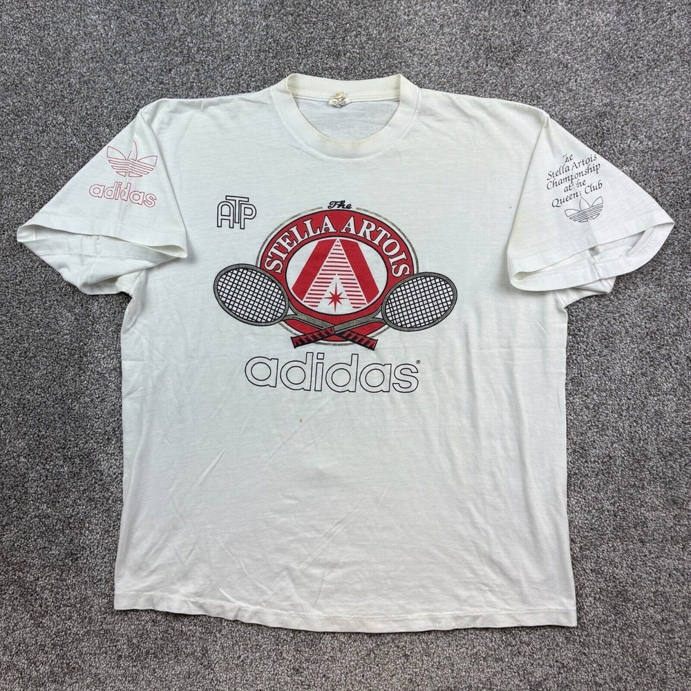 Vintage 80s Adidas Tennis Shirtโ Mens M Stella Artois ATP Championship Trefoil